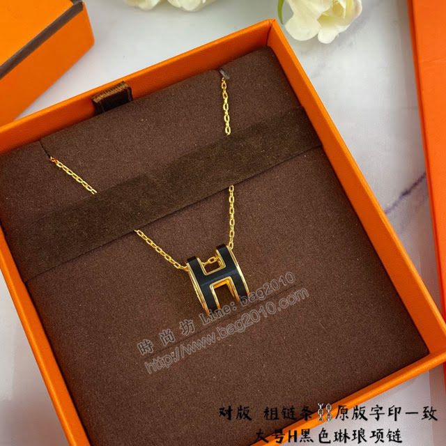 Hermes首飾品 愛馬仕黑色H琳琅大號項鏈 Hermes對版粗鏈條女士項鏈  zgh1524